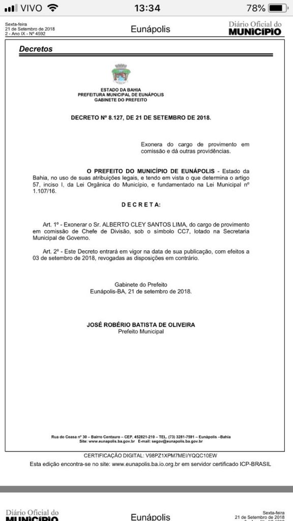 Funcionário é demitido por não apoiar a candidata do prefeito Robério Oliveira 6